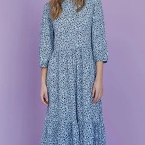 stradivarius floral smock midi dress